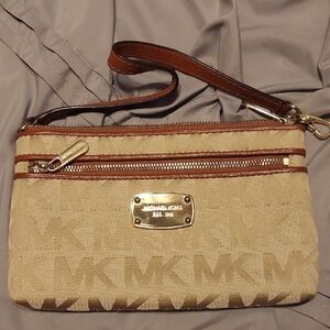 Michael Kors Beige and Brown Wristlet